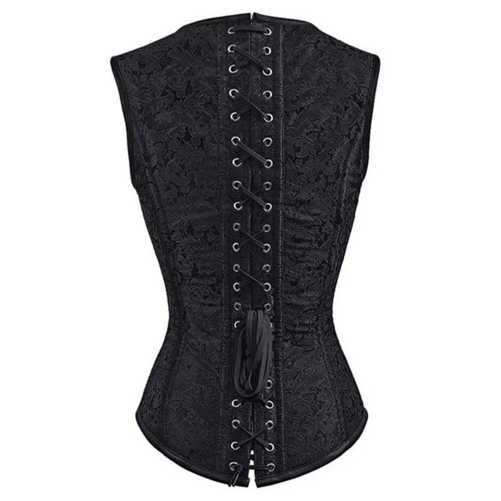 Black Jacquard Bustier Corset Top  Size M  Steampunk Renaissance Biker Gothic - Picture 12 of 13